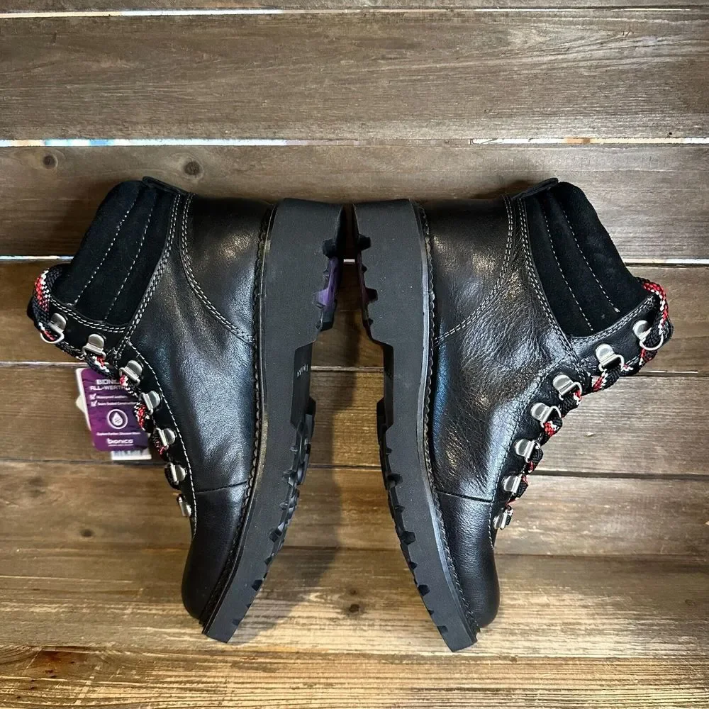 New Womens Bionica Dezi‎ Black Leather Waterproof Ankle Boots Booties Size 6.5 M